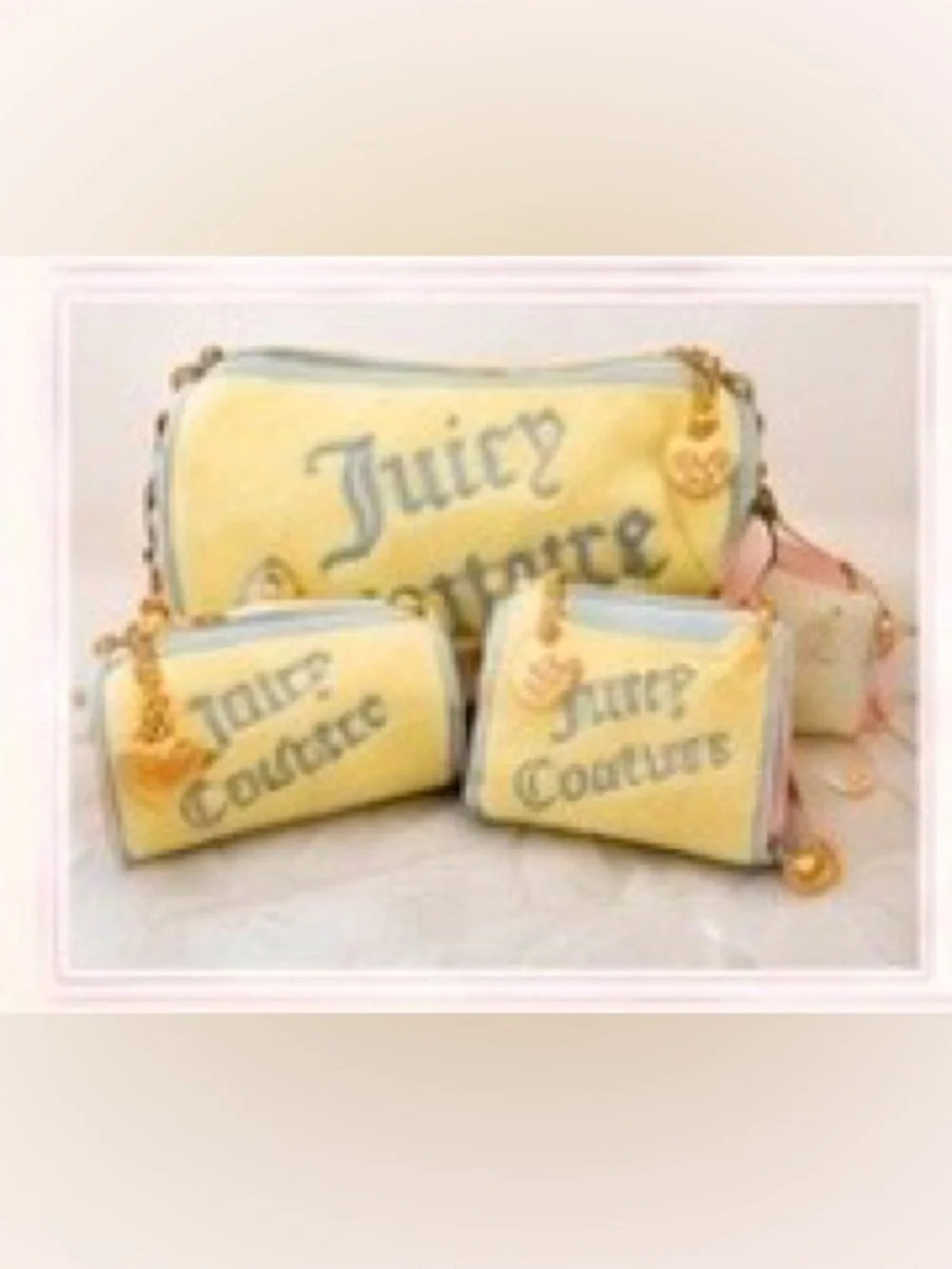 Juicy Couture Pale Yellow & Light Blue 3-Piece Cosmetic Set with Gold Accents